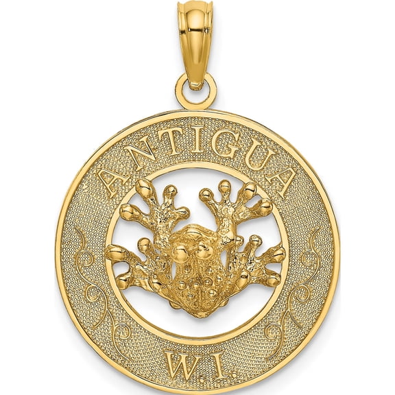 14K Yellow Gold Antigua, W.I. Circle With Frog Charm (24.55 X 18.75) Made In United States k7436