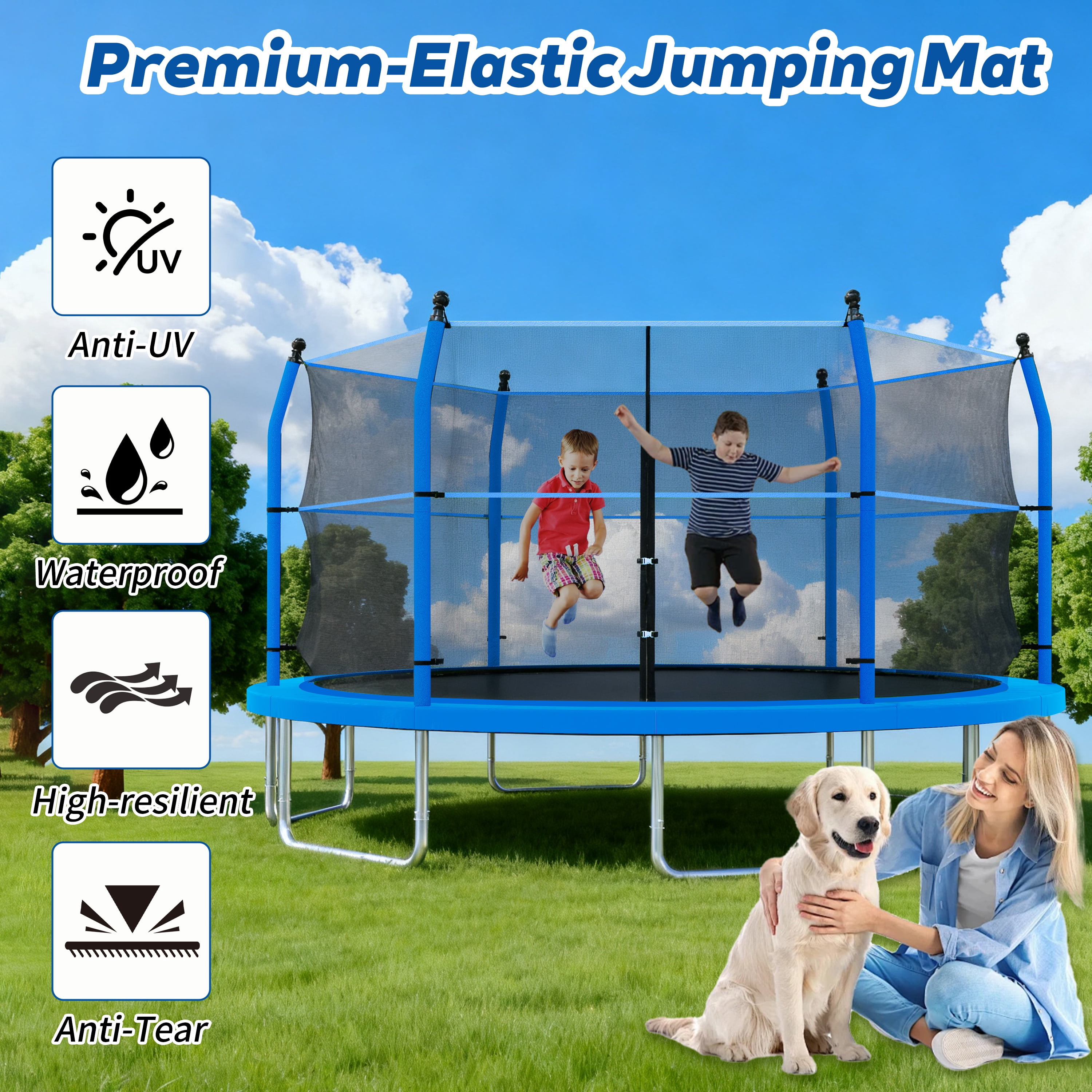 14FT Trampoline with Net, SHINPT Large Trampoline with basketball Hoop, Outdoor Trampoline for Kids and Adults, Heavy Duty Trampoline with Ladder for Backyard, Big Trampoline for Best Gift for Kids