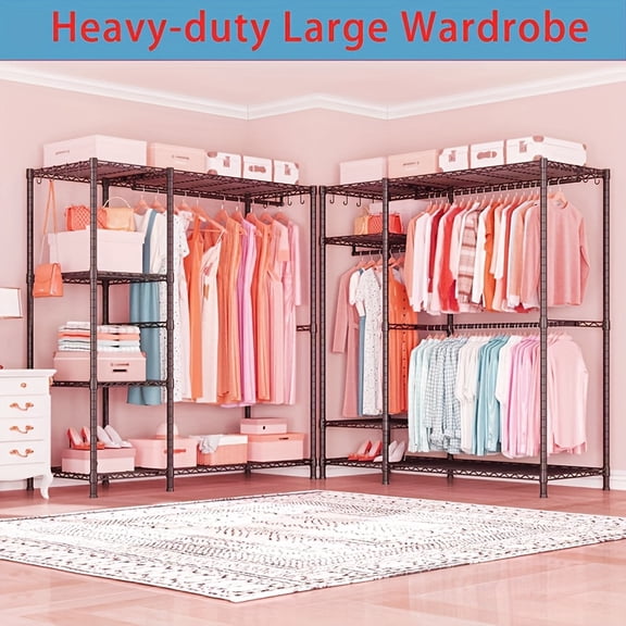 Heavy Duty 4-Tier Garment Rack with 6 Shelves - 700lbs Capacity Carbon Steel Clothes Organizer - 45.3"W Storage Closet