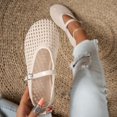 thumbnail image 2 of Gpaecead Women's Woven Mary Jane Flats Closed Toe Hollow Out Breathable Adjustable Buckle Cushioned Sole Shoes For All Day Comfort, Beige, 2 of 8