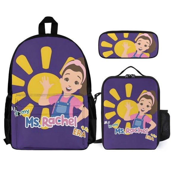 Ms. Rachel Fun cartoon three-piece backpack set: includes backpack lunch box and pencil case One size