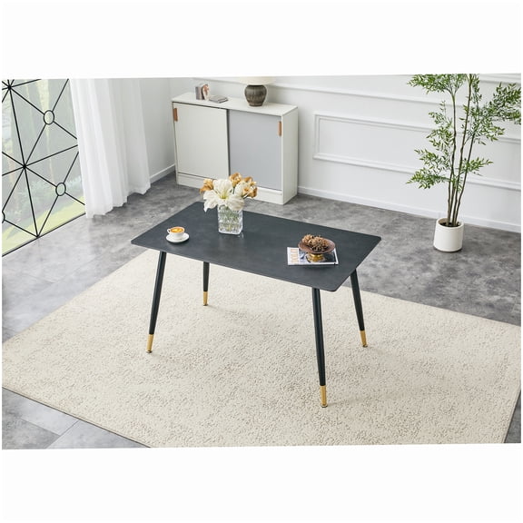 Sintered Stone Dining Table Set for 4, Modern Rectangle Kitchen Table with Sturdy Frame, Dark Gray
