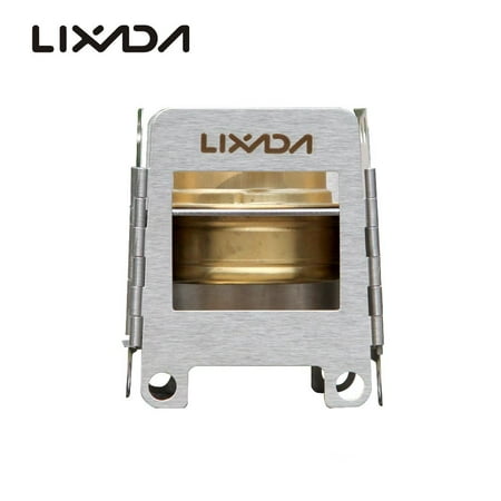Lixada Portable Stainless Steel Lightweight Folding Wood Stove Pocket Stove Outdoor Camping Cooking Picnic Backpacking Stove with Backup Alcohol