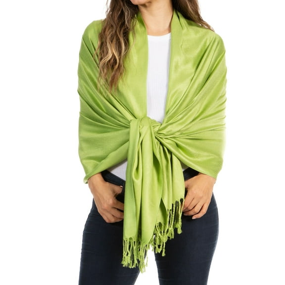 Sakkas 78" X 28" Rayon from Bamboo Soft Solid Pashmina Feel Shawl / Wrap / Stole - Springgreen - One Size