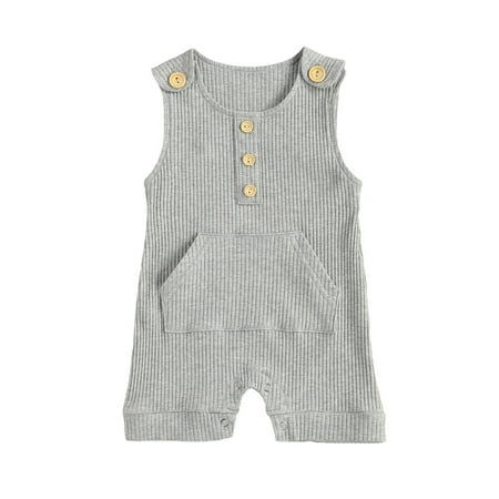 

Puloru Infant s Romper Newborn s Sleeveless Shoulder Button Ribbed Jumpsuit