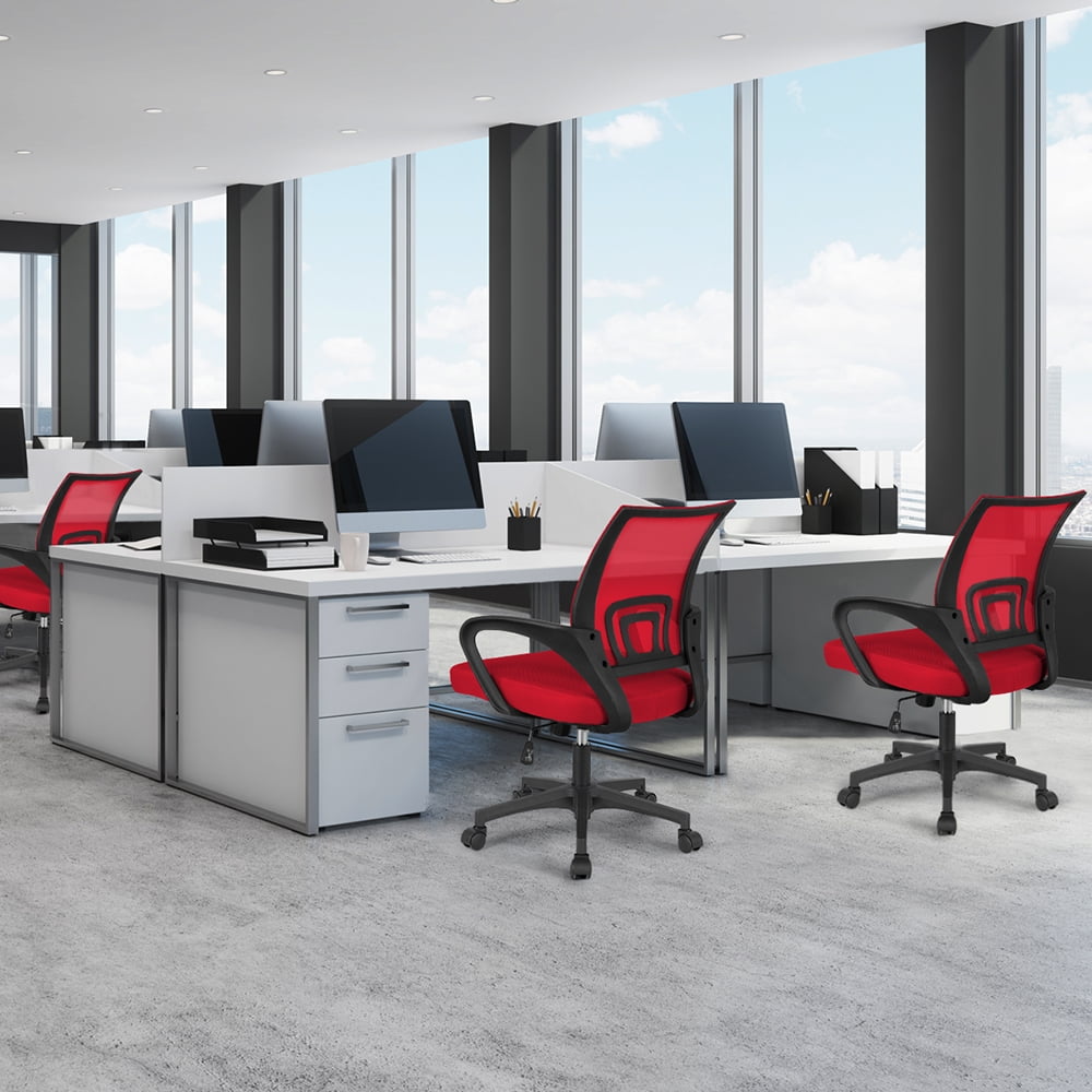 Alden Design Adjustable Mid Back Mesh Swivel Office Chair with Armrest, Set of 2, Red