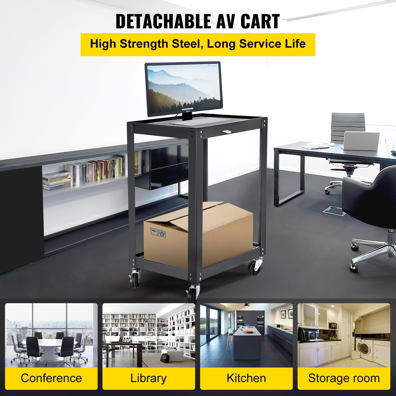 SKYSHALO AV Trolley, 26" Tall, Equipped with Power Outlet, 24x18" Cart Featuring 2 Levels, 4 Movable Wheels & 2 Brakes, Supports up to 150 lbs, Ideal for Workplaces and Educational Settings