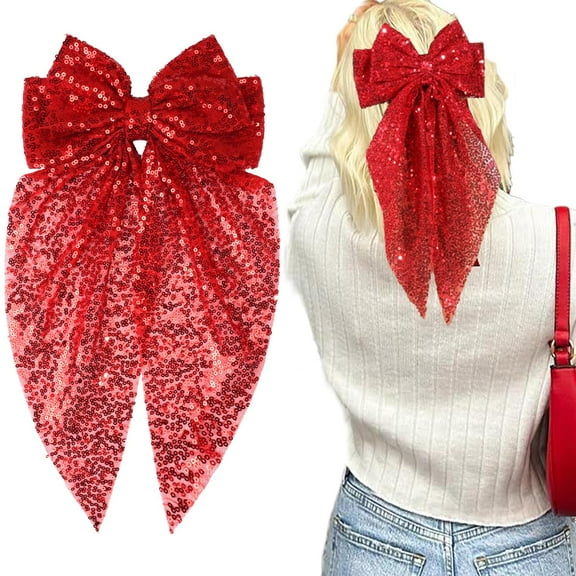 QIDITONG 2pcs Hair Bow Clips Sequin Hair Clips Girls Glittery Hair Bows Valentines Day Barrettes Sparkly Cheerleader Hair Accessories