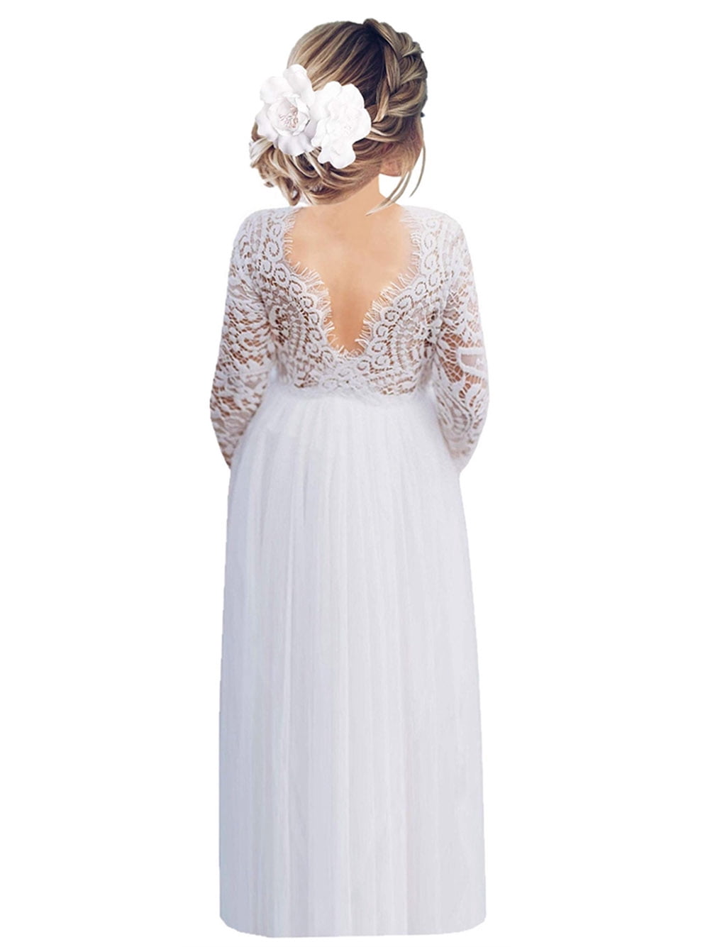 URMAGIC Children Wedding Party Dress, Eyelash Lace Deep V Back, Tulle  Full-length Formal Gown - Walmart.com