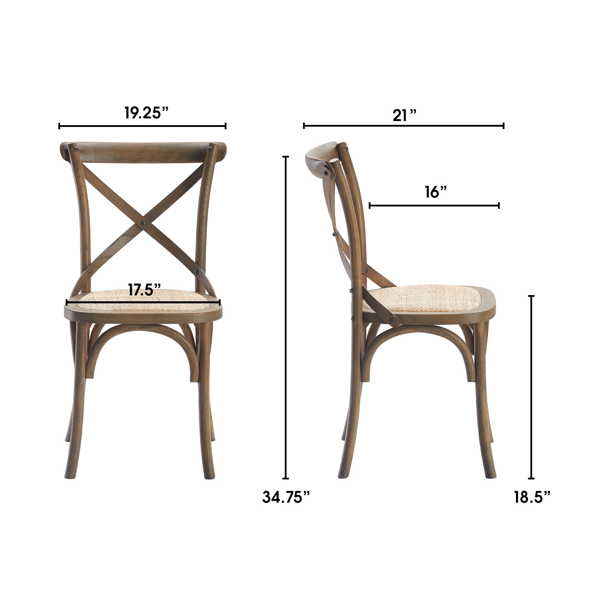 Finch Elmhurst Farmhouse Crossback Dining Chair, Natural Rattan (Set of 2)