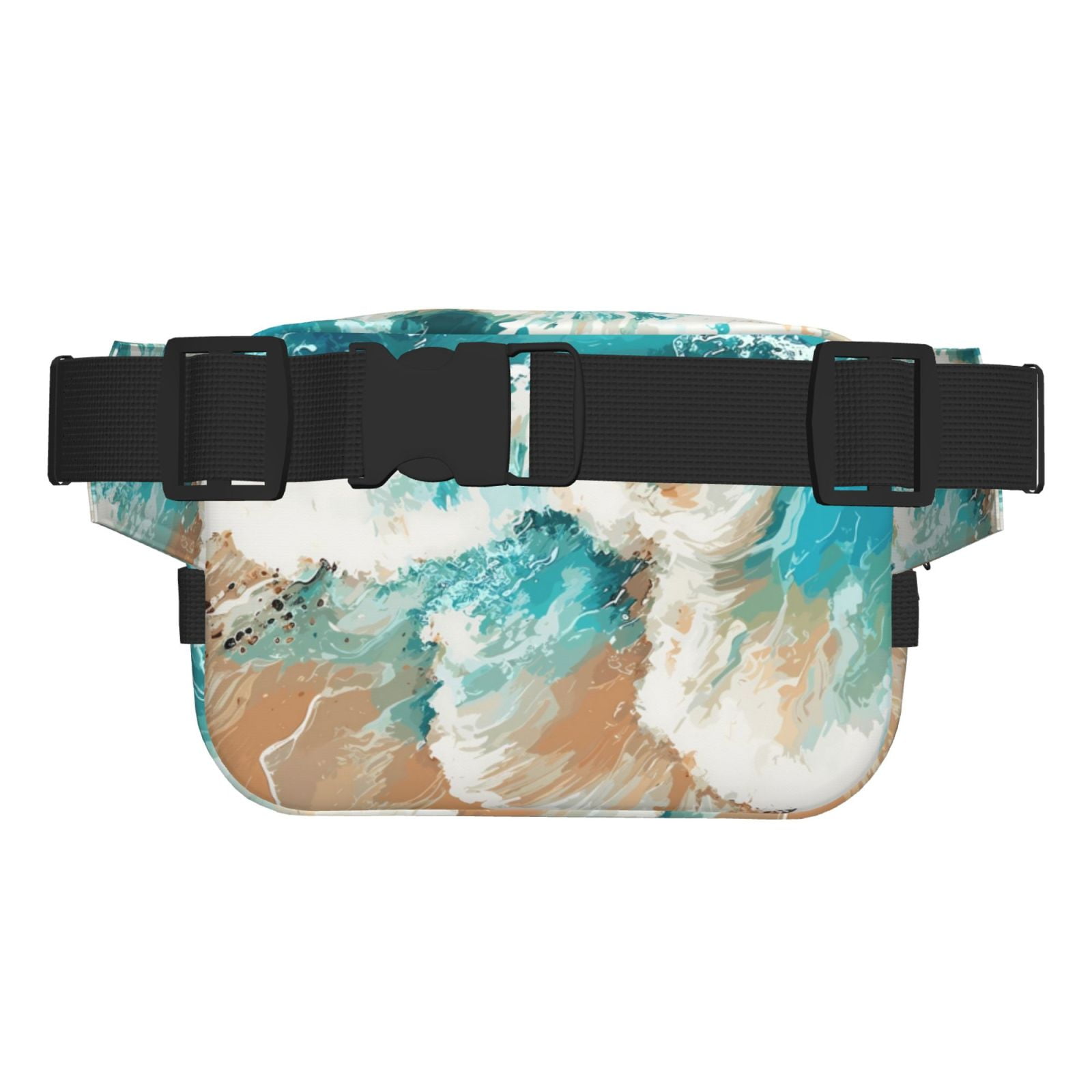 Picia Ocean Wave Crash Print Square Double-Layer Waist Bag Mini Adjustable Waist Belt Bag Exercise Running Travel Hiking