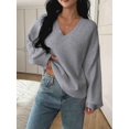 thumbnail image 5 of Women Fall Long Sleeve Sweater V Neck Tops Casual Light-Weight Knit Pullover Shirts Dark Gray S, 5 of 8