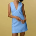 thumbnail image 2 of Vestido sin mangas de lino con cuello en V para mujer: básico de verano, color liso, corte ajustado, falda tipo chaleco., 2 of 6