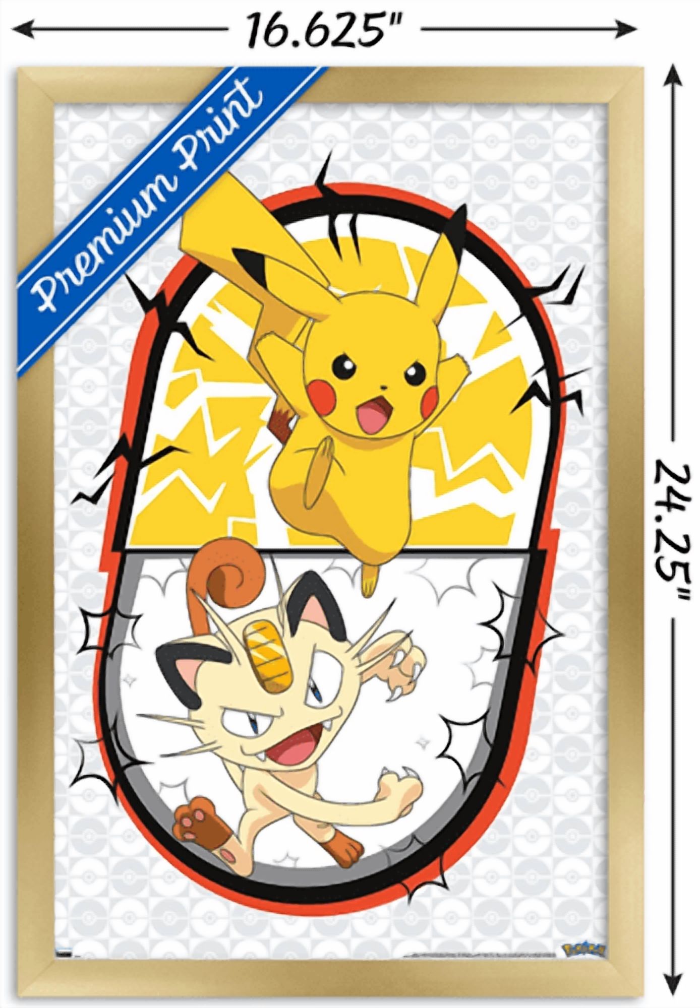 Pokemon - Pikachu Meowth Battle Wall Poster, 14.725" x 22.375" Framed