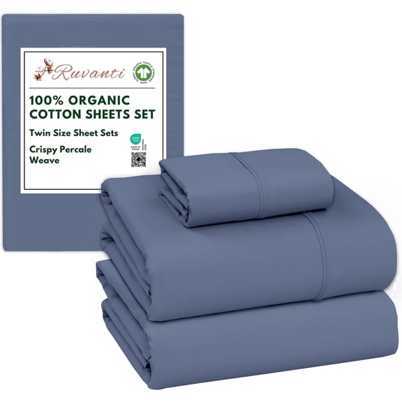 RUVANTI 100% Organic Cotton Sheets - Twin Sheet Set - 3 Piece Percale Weave Bedding, Crisp, Cooling & Breathable, Soft & Durable, 16" Deep Pocket, Hotel Quality Sábanas - Wild Wind