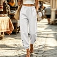 thumbnail image 4 of ZHYou No Boundarie Womens Fleece Sweatpants Side Button Cuffed Leg Elastic High Waist Thick Casual Pants with Pockets,White,Size S, 4 of 7