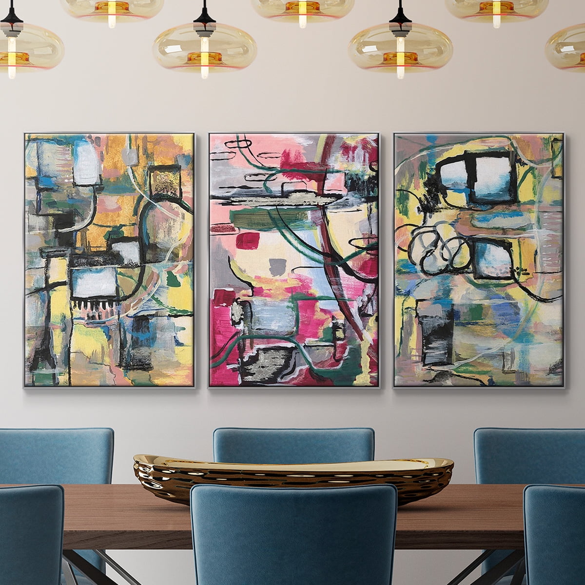 Memory Screen I - Framed Premium Gallery Wrapped Canvas L Frame 3 Piece Set - Ready to Hang