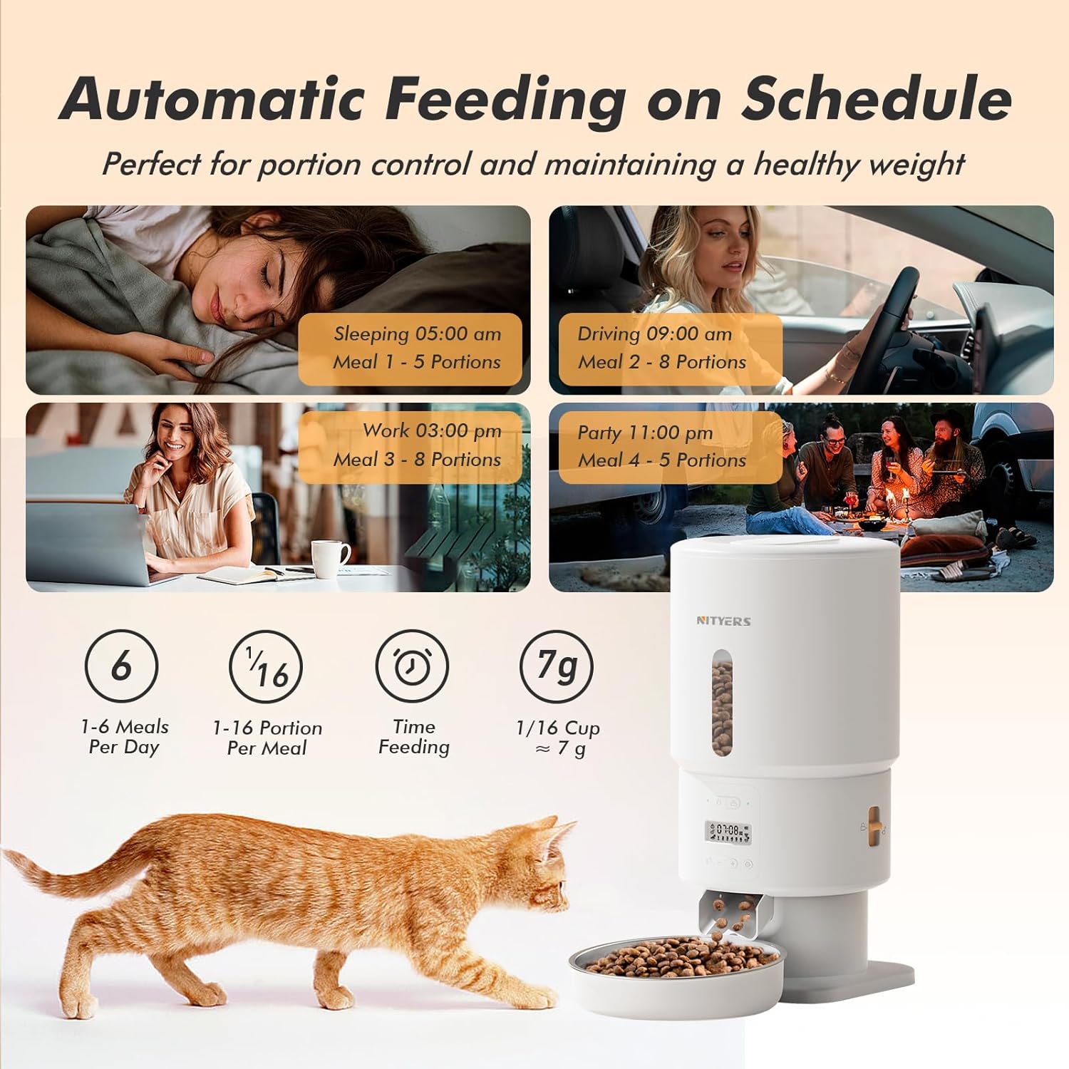 Automatic Cat Feeder - 5L Anti-Clog Dispenser with Voice Recording, Dual Power & Stainless Steel Bowl for Cats and Dogs