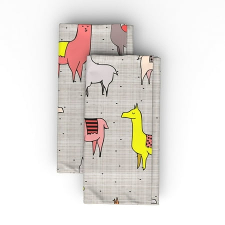 

Linen Cotton Canvas Dinner Napkins (Set of 2) - Llama Polka Pink Gray Alpaca Nursery Llamas Animals Print Cloth Dinner Napkins by Spoonflower