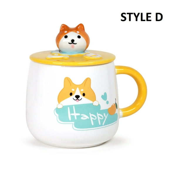 Cute Dog Ceramic Mug with Spoon and Lid