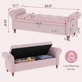 thumbnail image 2 of 63'' Storage Ottoman Bench, End of Bed Button Tufted Ottoman Bench, Rolled Armed Ottoman Couch Long Bench for Bedroom, Living Room, End of Bed, Hallway (Pink, Velvet), 2 of 16