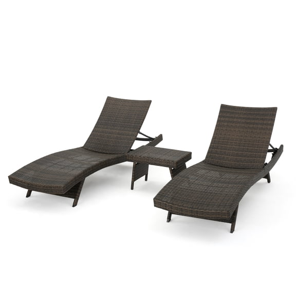 GDF Studio Thelma Outdoor Wicker 3 Piece Chaise Lounge Set, Mixed Mocha