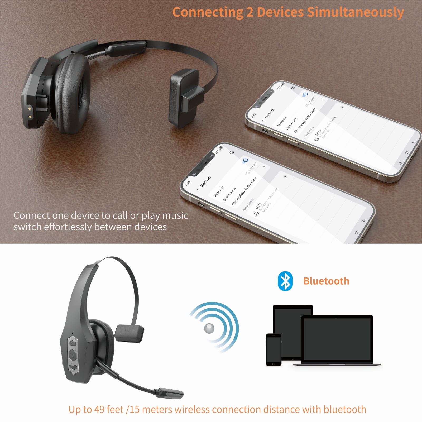 JOUALY Wireless Bluetooth Business Headset with Microphone & Charging Case,5.2 Headset for Trucker,70H Working Time,Dual Noise Canceling Headphones for Driving/ Home/ Office /Cell Phones/Computer