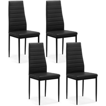 Set of 4 Leather Dining Chairs Kitchen with Cushion and High Back Metal Legs