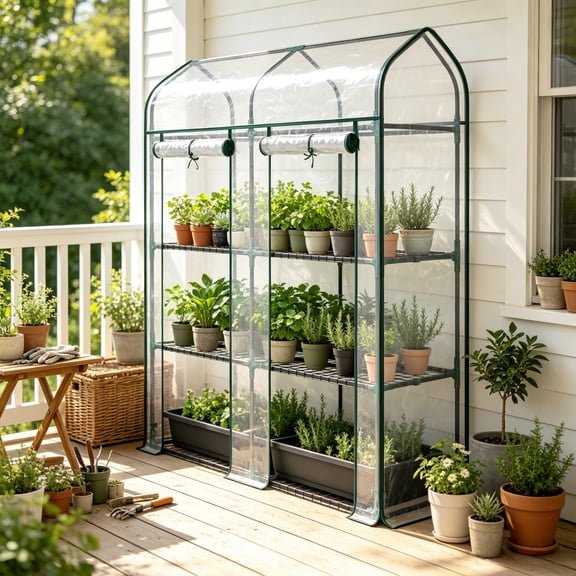 YANGXUN Freestanding Outdoor Plant Shelter with Rollable Doors for Garden Growing