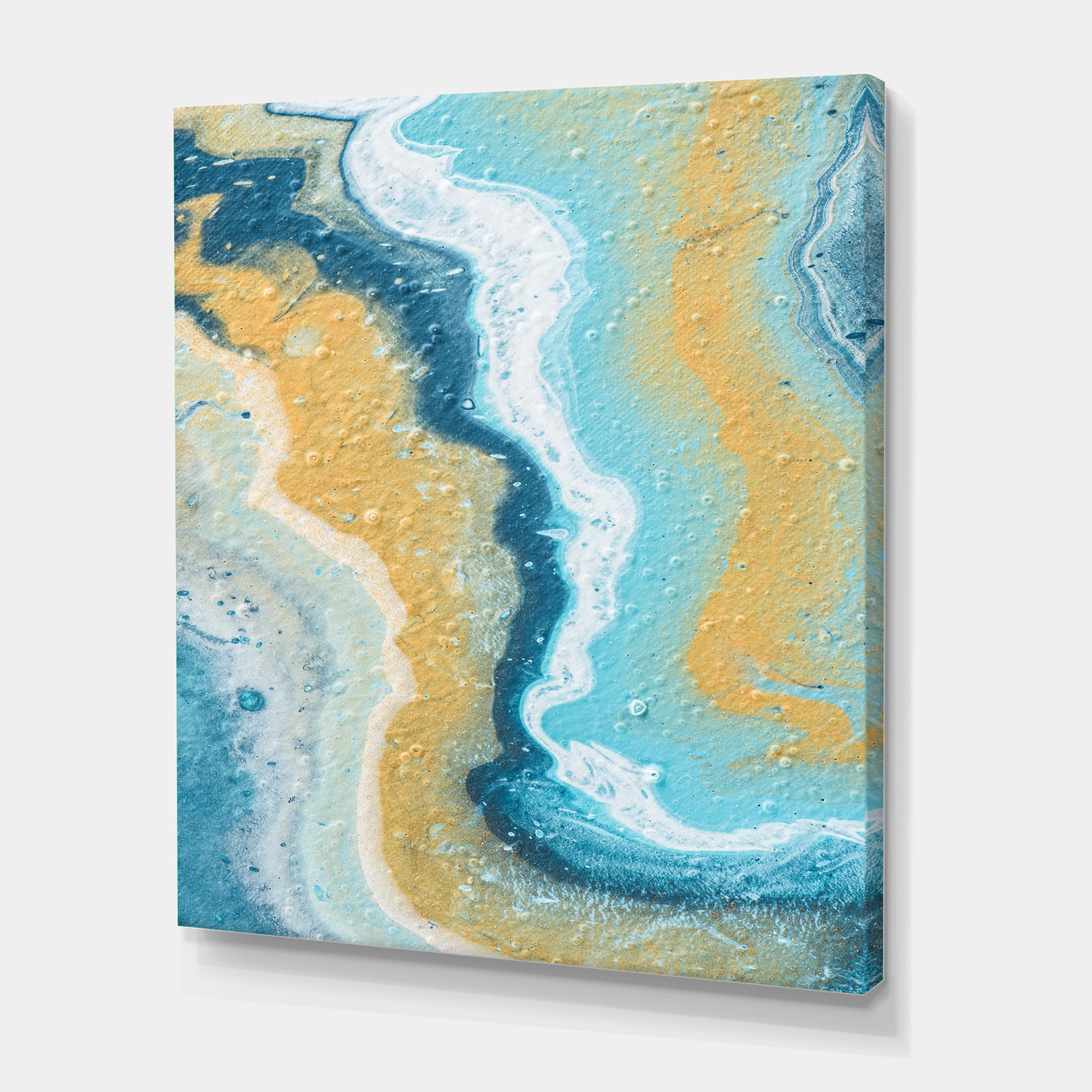 Designart ' Abstract Marble Composition In Blue and Yellow III ' Modern Canvas Wall Art Print