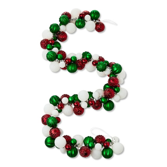 Shatterproof Ornaments Braided Christmas Garland, Red, Green, and White, 65", by Holiday Time