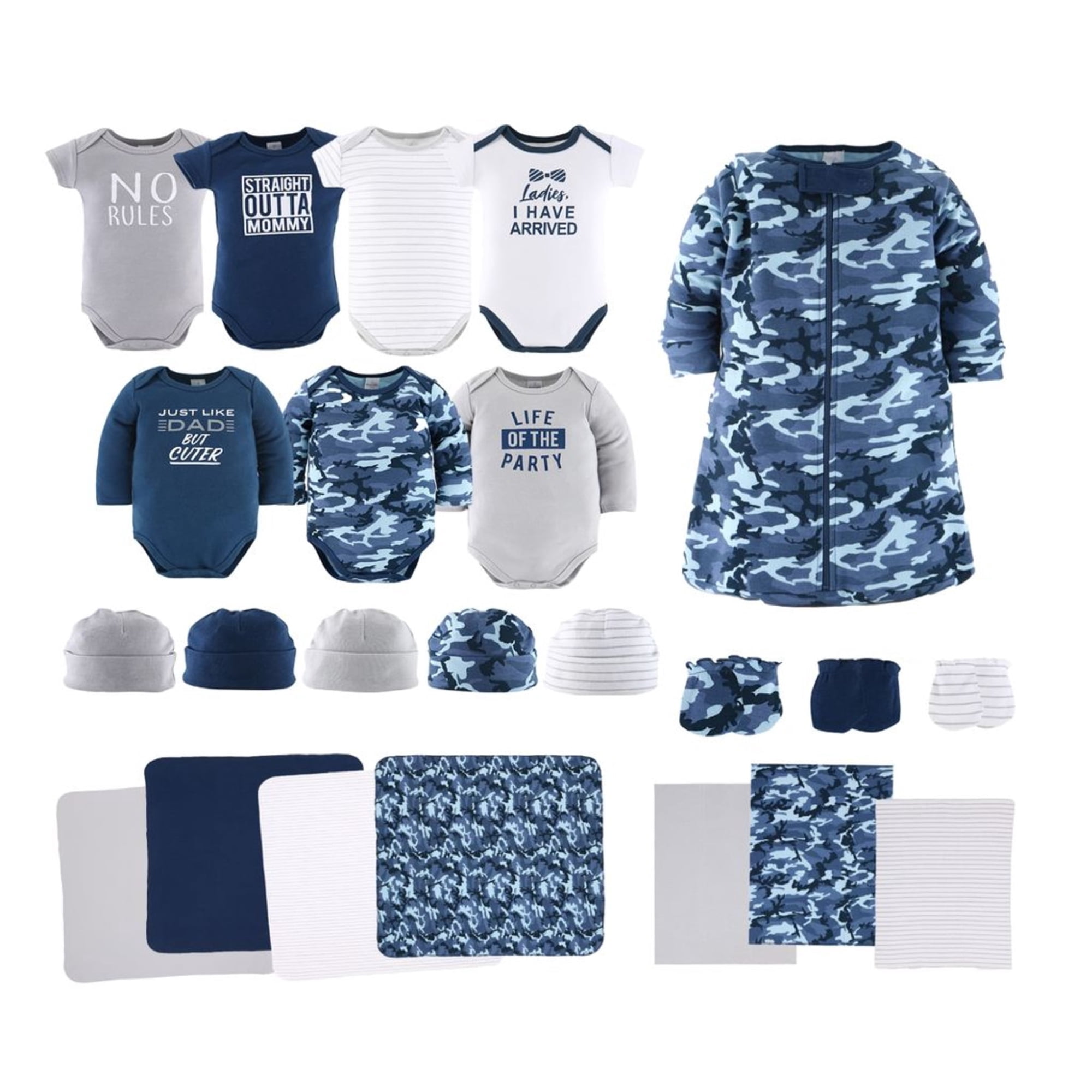 The Peanutshell Baby Boy Blue Camo Cotton Layette Gift Set, Baby Clothes Essentials, 23 Piece