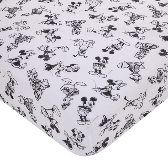 Sábana para cuna Disney Mickey Mouse, color carbón, negro y blanco, poliéster