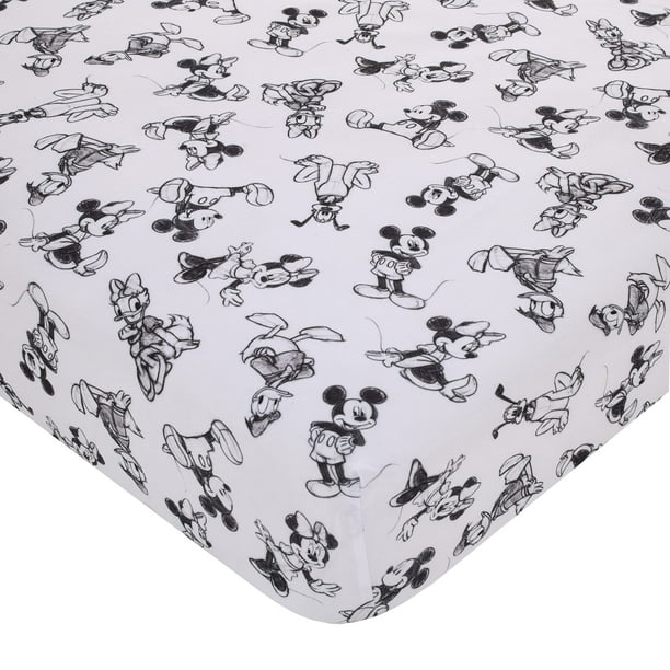 Sábana para cuna Disney Mickey Mouse, color carbón, negro y blanco, poliéster
