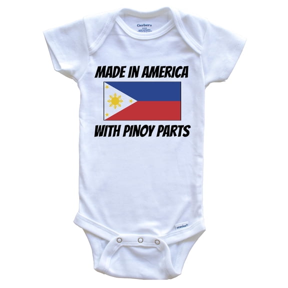 Made In America With Pinoy Parts Philippines Flag Funny Baby Bodysuit - Cute One Piece Baby Bodysuit, 0-3 Months White
