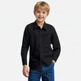 thumbnail image 2 of Emitonse Baby and Toddler Boys Long Sleeve Button Up Plaid Shirt Boys Short Sleeve Dress Shirts Kids Summer School Uniform Button Down Shirt Size for 11-12 Years,Black, 2 of 9