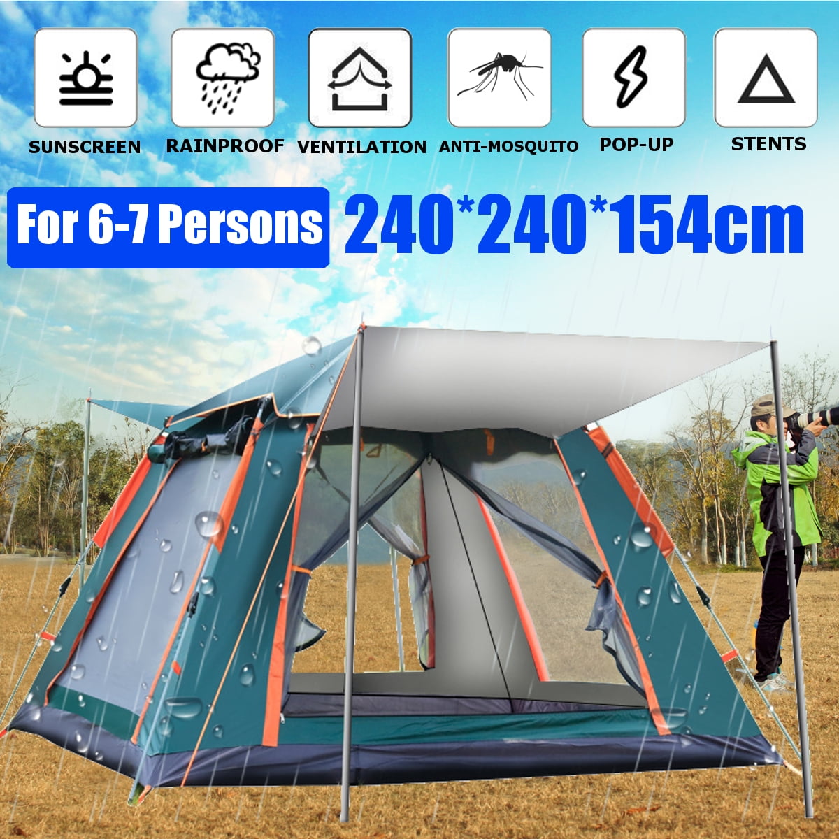 7 9x7 9x5 Ft Camping Tent 6 7 Person Automatic Popup Tent With Carry Bag Silver Coating Sun Protection Anti Uv Waterproof Fabric For Travel Outdoor Hiking Beach Fishing Picnic Walmart Com Walmart Com