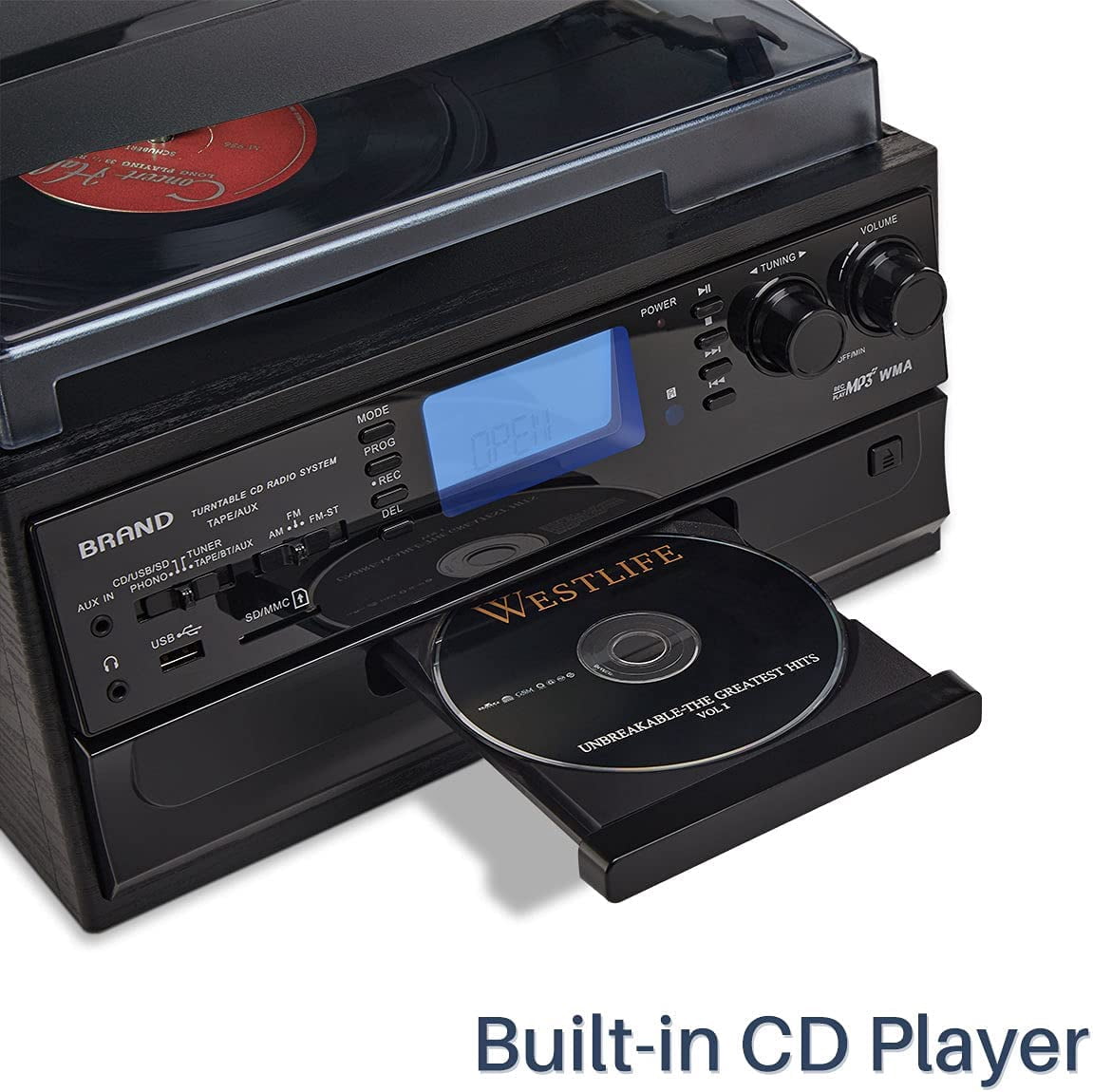ORCC 10-in-1 Bluetooth Record Player Turntable for Vinyl Records CD Cassette USB/SD Convert