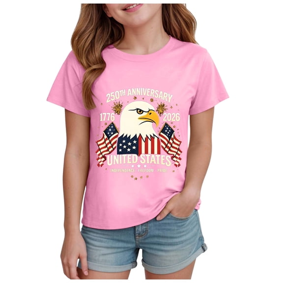 GEWSEY Kids 4th of July Shirt Boys/Girls American Flag T-Shirt Toddler Patriotic Tops Tee Independence Day Clothes 2-3 Years Pink