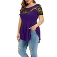 thumbnail image 3 of Enwejyy Women's Patchwork Lace Short Sleeve Asymmetrical Plus Size T-Shirt Blouse Tops, 3 of 4