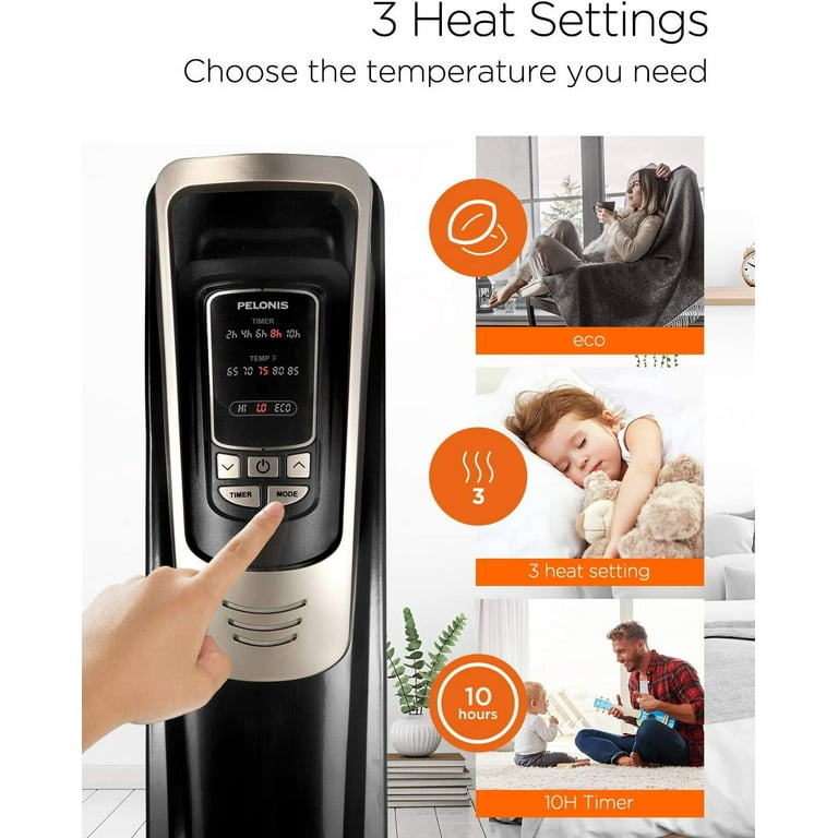 PELONIS Oil Filled Radiator Heater Luxurious Champagne Portable Space Heater  with Programmable Thermostat, 10H Timer, Remote Control, Tip  Overu0026Overheating Functions, Quiet Heater for Home Office - Walmart.com