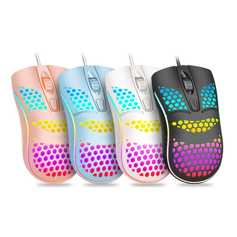 SPRING PARK Honeycomb Hollow Lightweight Colourful Breathing Light Home  Office Computer Wired Gaming Mouse Pink