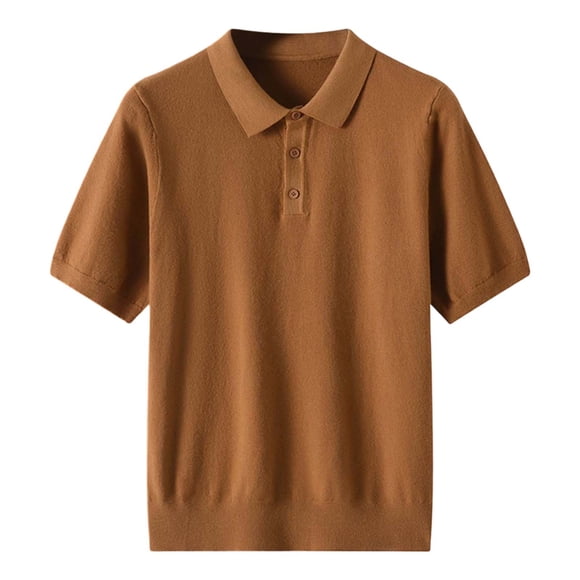 Adult Polos for Men Short Sleeve Button Tee Shirt Basic Brown Mens Clothes