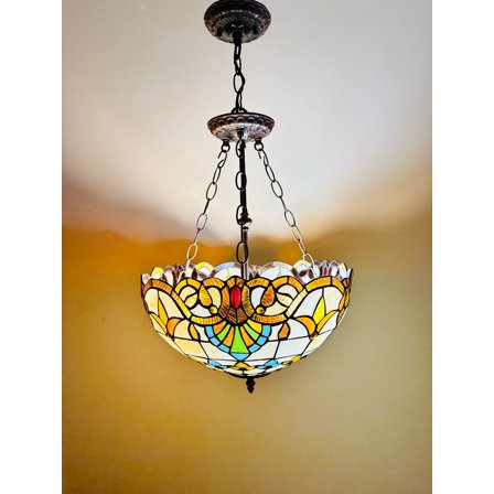 Jarri Lights Tiffany Inverted Lampshade 16in, Pendant Lamps, Leadglass Stained Glass