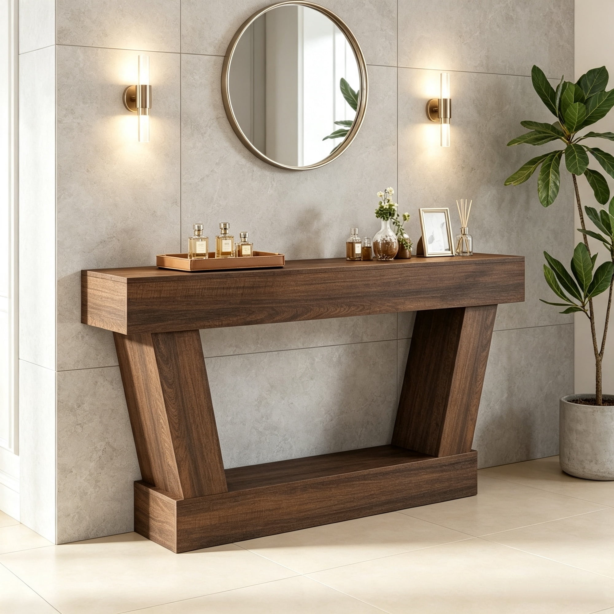 63" Vintage Entryway Console Table, Narrow Design, Open Shelf, for Living Room Space, Brown