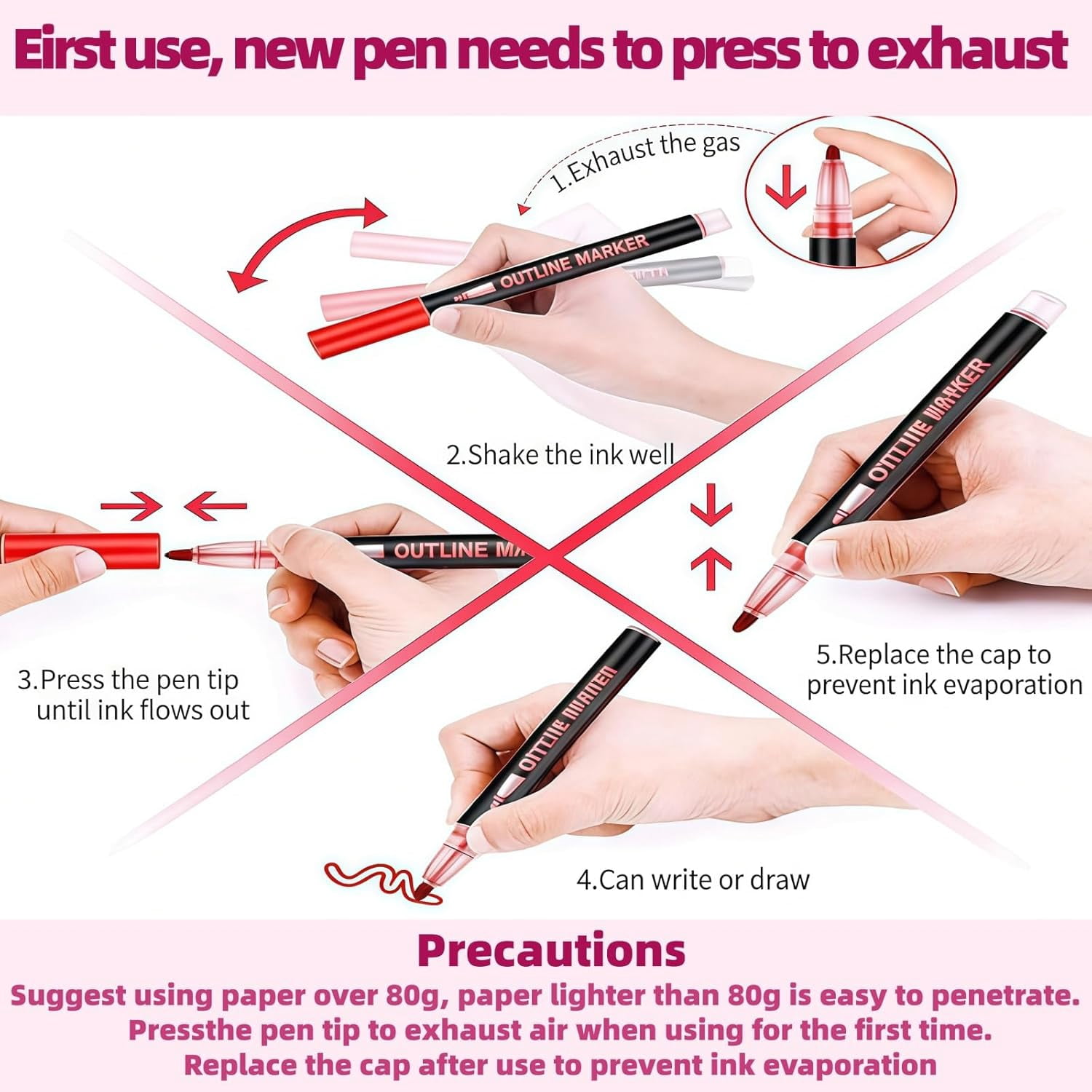 Dreamy Sparkle Dual-Line Contour Pen,8/12/24/36/48 Colors Double Line Self Outlining Metallic Gel Markers,Quick-Dry Ink for Drawing, Coloring & DIY Crafts