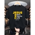 thumbnail image 2 of Men's Inspirational Graphic Tee - 'Jesus, The Way to Truth' John 14:6 Print | Casual & Comfortable Summer T-Shirt with Stretch Fabric | Machine Washable, Letter Pattern, Short Sleeve, Adventure, 2 of 7