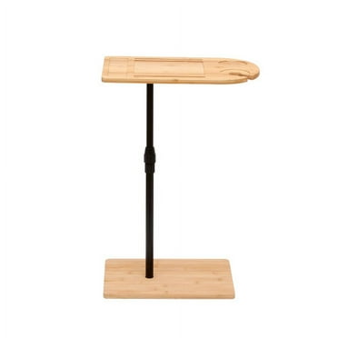 Couch Tray Table Bamboo Height Adjustable Side Table for Sofa C-Shaped Oval End Tables with Slots for Bed & Chairs in Living Room & Bedroom