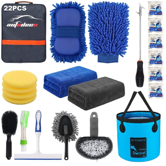 Kit de herramientas de limpieza para lavado de autos AUTODECO, 22 piezas con bolsa azul