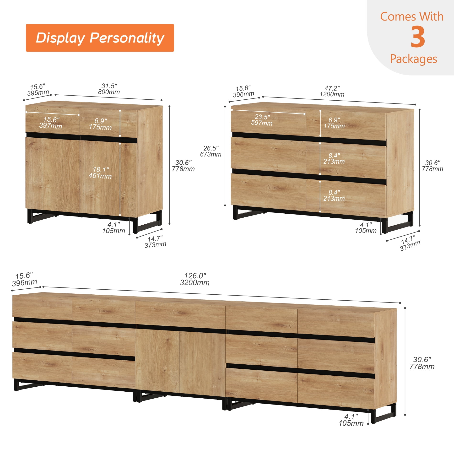 Modern 12 Drawers Storage Dresser with Adjustable Shelf and Metal Base, 3 In 1 Household Chest of Drawers, Closet Organizer Cabinet for Bedroom,Oak